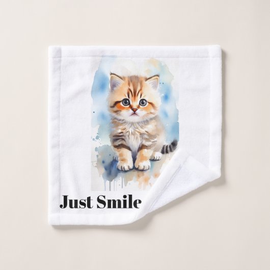 猫の画像 楽しいテキスト 名前 バスタオルセット (ウォッシュタオル)