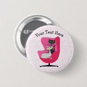 猫の目かわいらしミッドセンチュリーピンクの椅子ドット 缶バッジ (正面&裏面)