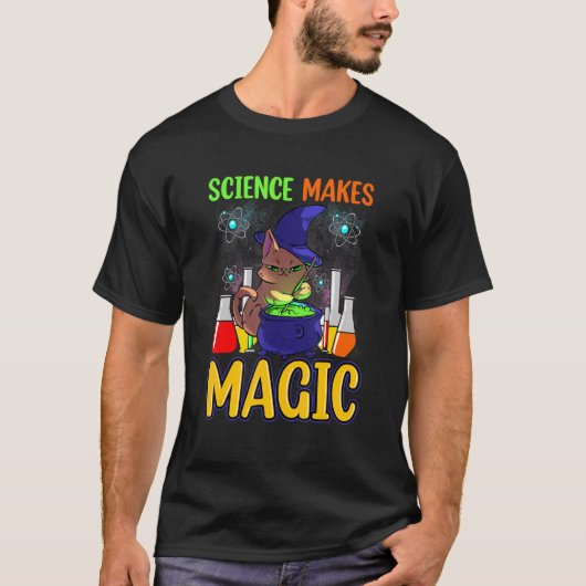 猫の科学者 科学 マジック 魔女 化学 教師 Tシャツ (正面)