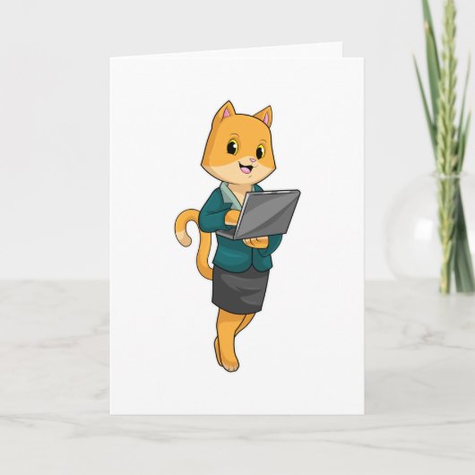 猫の秘書がノートパソコンを持って カード (正面)