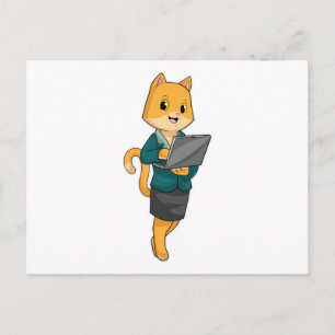 猫の秘書がノートパソコンを持って ポストカード