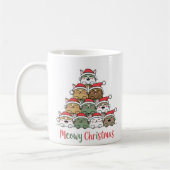 猫の積み重ねクリスマスツリー 楽しいデザイン コーヒーマグカップ (左)