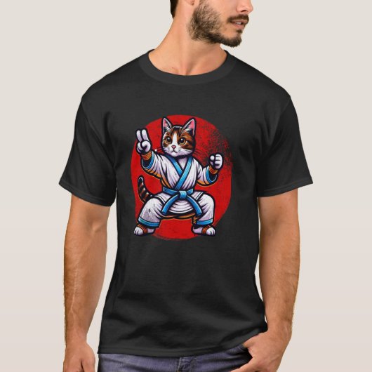 猫の空手 柔道 日本の国旗 日本 面白い グラフィック Tシャツ (正面)