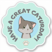 猫の素晴らし日を！漫画のマンガ猫の輪郭 シール (正面)