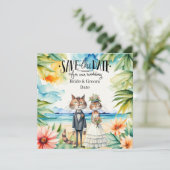 猫の結婚ビーチ結婚式 招待状 (スタンド正面)