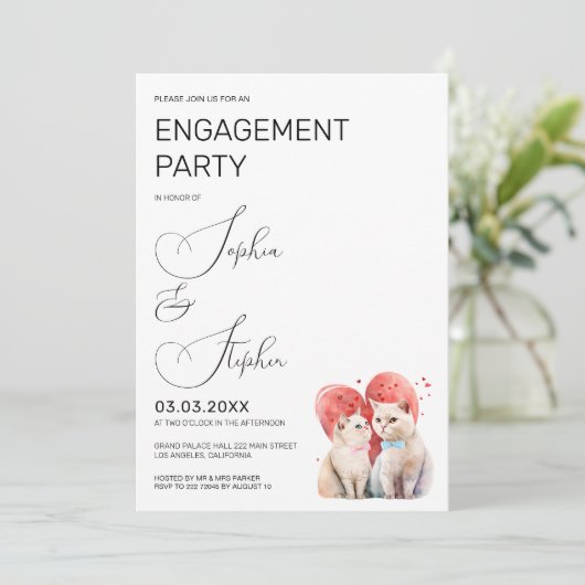 猫の結婚式とエンゲージメントを極めたシンプルさ 招待状 (スタンド正面)