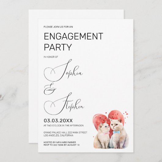 猫の結婚式とエンゲージメントを極めたシンプルさ 招待状 (正面/裏面)
