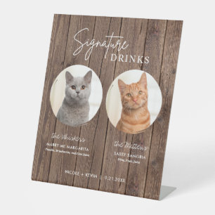 猫の結婚式のシグネチャードリンク カクテルバー 木製 台座サイン