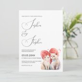 猫の結婚式をテーマにしたミニマリズム 招待状 (スタンド正面)