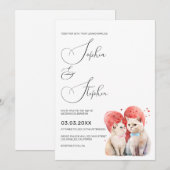 猫の結婚式をテーマにしたミニマリズム 招待状 (正面/裏面)