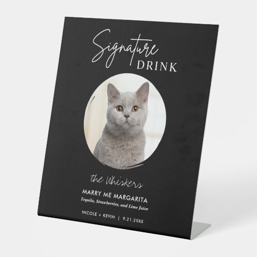 猫の結婚式シグネチャードリンクカクテルバーペデスタル 台座サイン (正面)