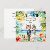 猫の結婚式 ビーチウェディング テーマ セーブザデート (正面/裏面)