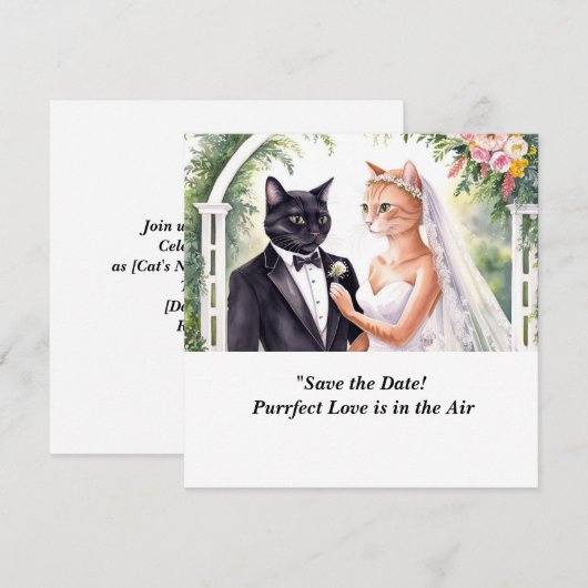 猫の結婚式 Save the Date 招待状 (正面/裏面)