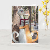 猫の結婚記念日グリーティングカード カード (黄色い花)