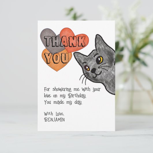 猫の絵の子供の誕生日パーティーお礼カード サンキューカード (スタンド正面)