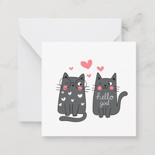 猫の絵の白いカード ノートカード (正面)