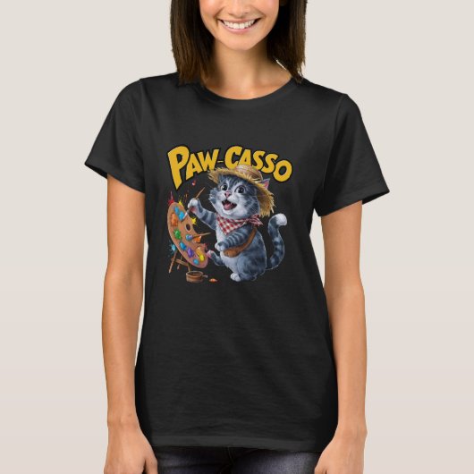 猫の絵を描くおもしろい猫のキャソ父の日+母の日+子供 Tシャツ (正面)