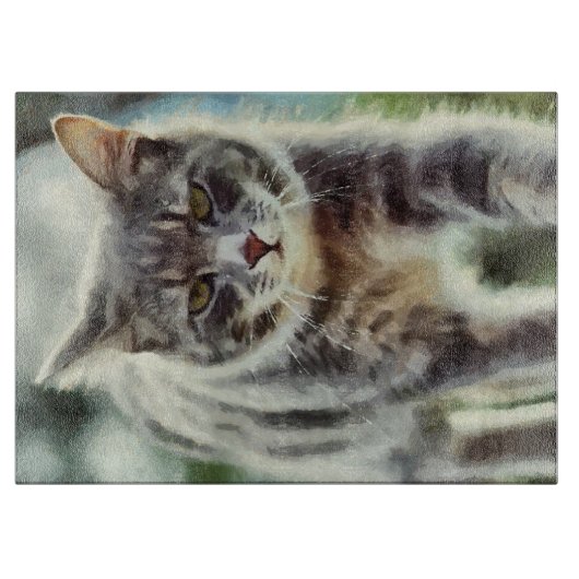 猫の絵画 カッティングボード (正面)