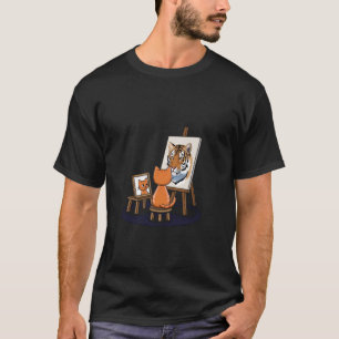 猫の絵画 ライオン アーティスティック アニマルズラバー グラフィック ノベルティ Tシャツ