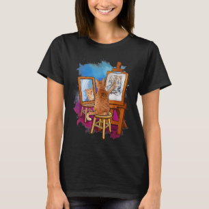 猫の絵画 ライオン アート動物 グラフィック Tシャツ