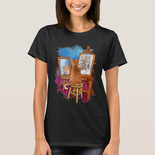 猫の絵画 ライオン アート動物 グラフィック Tシャツ (正面)