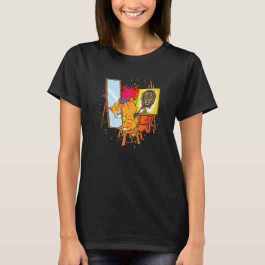 猫の絵画 ライオン アート 動物 グラフィック Tシャツ (正面)