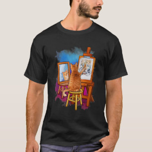 猫の絵画 ライオン アート 動物 グラフィック Tシャツ