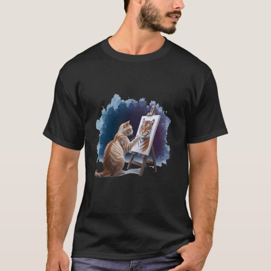 猫の絵画 ライオン アート 愛猫家 Tシャツ (正面)