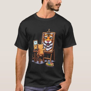 猫の絵画 ライオン 動物の絵 抽象アート 苦痛 Tシャツ