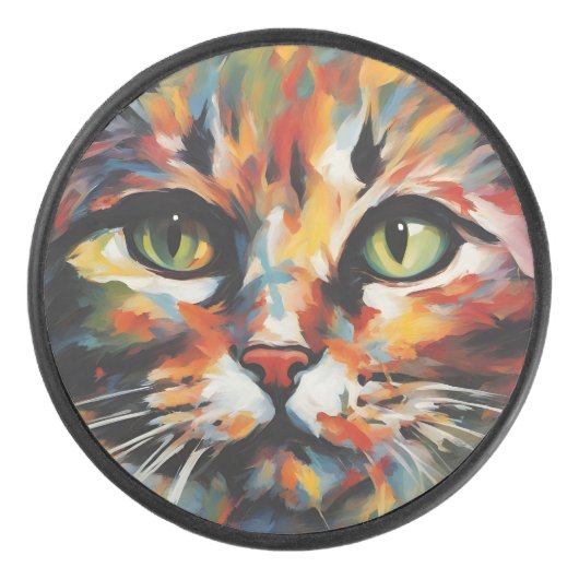 猫の絵 アイスホッケーパック (正面)