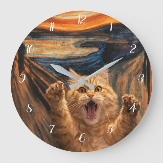 猫の絶叫パロディーアート ラージ壁時計 (正面)