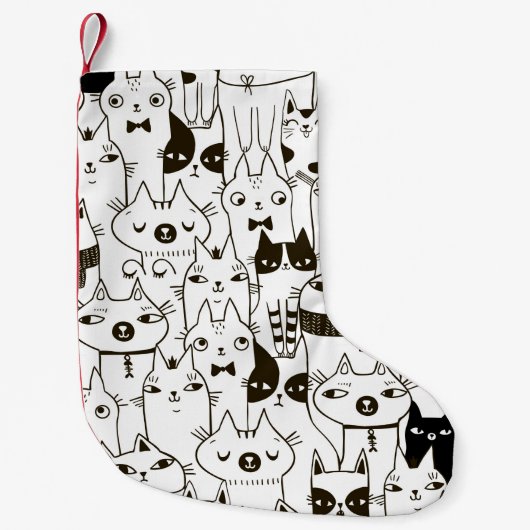猫の継おもしろいぎ目のない模様。  スモールクリスマスストッキング (正面)