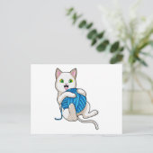 猫の羊毛遊び ポストカード (スタンド正面)
