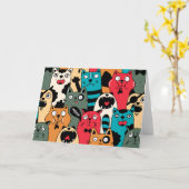 猫の群れ カード (黄色い花)