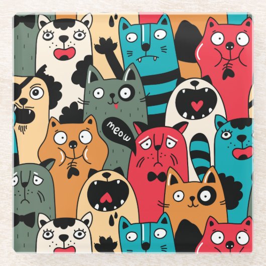 猫の群れ ガラスコースター (正面)