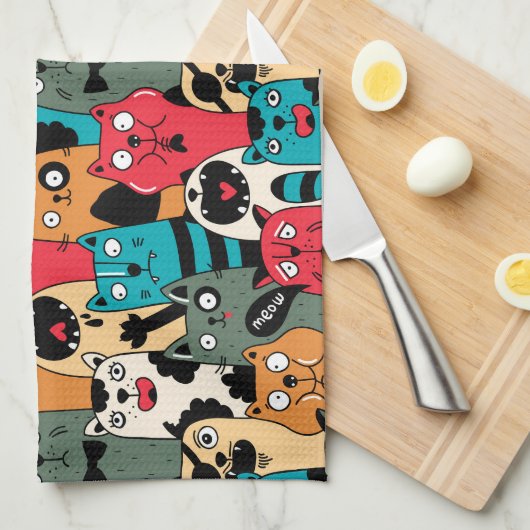 猫の群れ キッチンタオル (四つ折り)