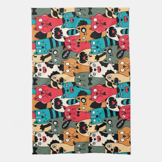 猫の群れ キッチンタオル (縦)