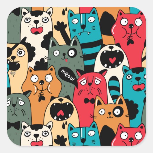 猫の群れ スクエアシール (正面)