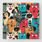 猫の群れ スクエア壁時計 (正面)