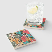 猫の群れ ストーンコースター (横)