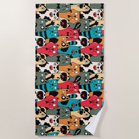 猫の群れ ビーチタオル (正面)