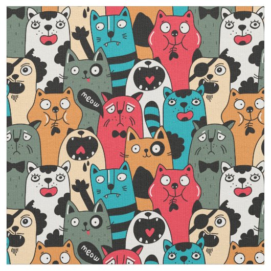 猫の群れ ファブリック (クローズアップ)