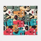 猫の群れ フリースブランケット (正面(横))