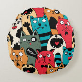 猫の群れ ラウンドクッション (正面)