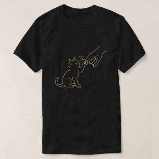 猫の肉球ハーフラインハートブラックペットラバーテイ Tシャツ
