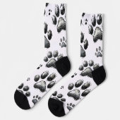 猫の肉球プリント柄の黒い靴下 ソックス (左)