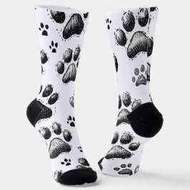 猫の肉球プリント柄の黒い靴下 ソックス