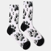猫の肉球プリント柄の黒い靴下 ソックス (右)