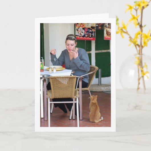 猫の肖像の少女 カード (黄色い花)