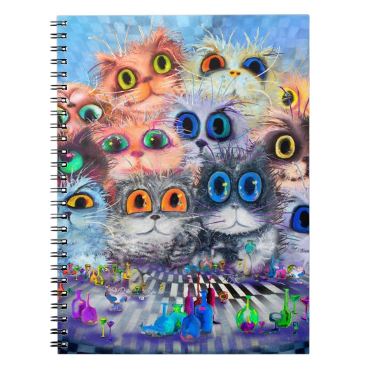 猫の肖像画の抽象背景、acry ノートブック (正面)